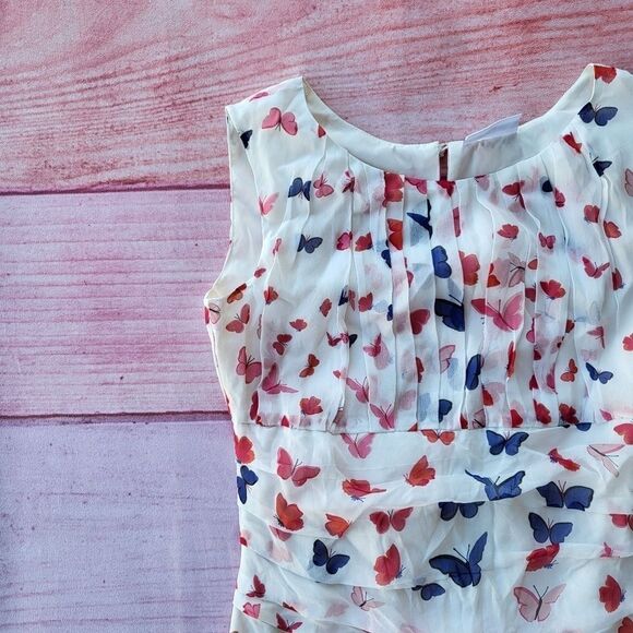 Ainea White Butterfly Print Gathered Flounce‎ Ruffle Mini Dress Size IT40/S US - Picture 3 of 7